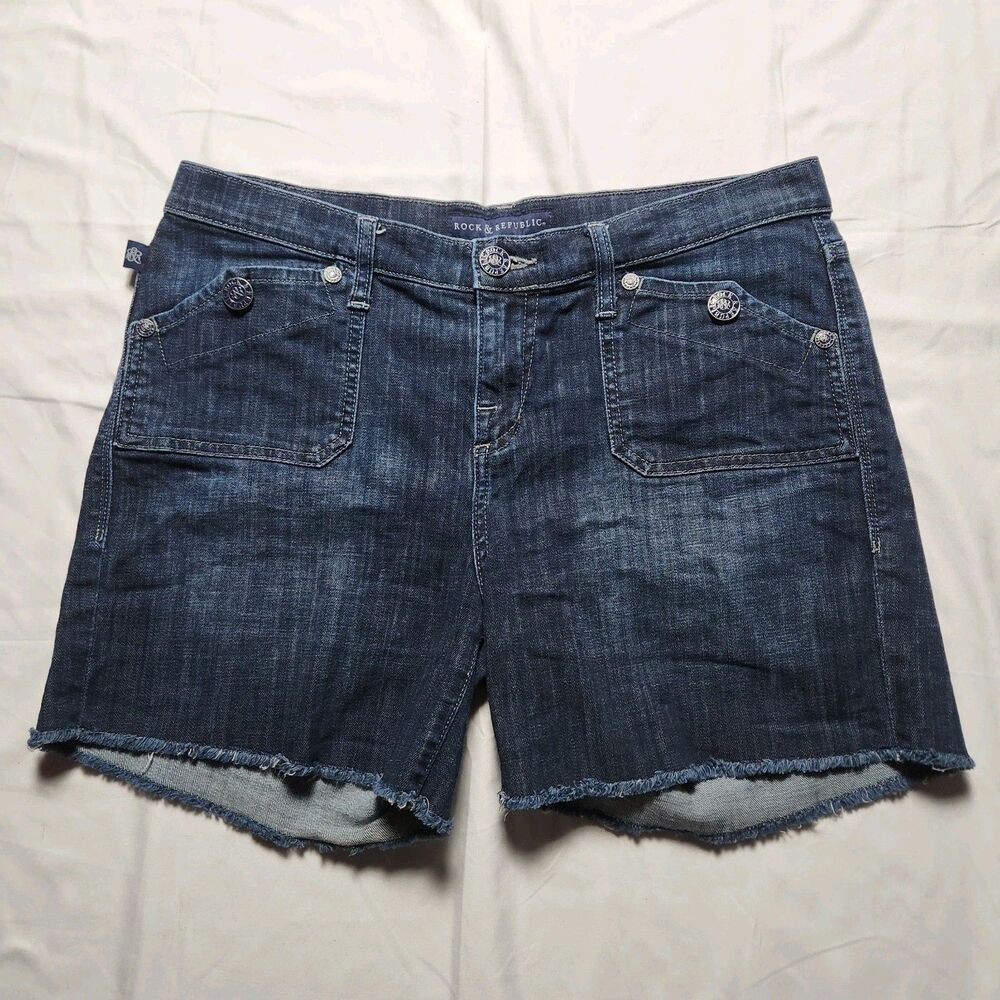 Rock & Republic Womens 12 Stinger Cut Off Frayed Hem Shorts Flap Pockets